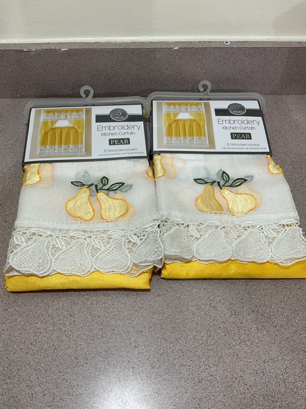 Pear Embroidered Kitchen Curtain Set - Yellow